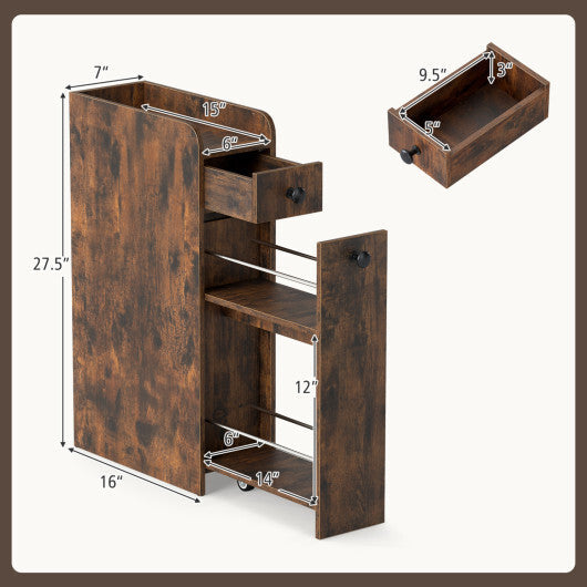 Costway Small Bathroom Storage Cabinet 4-Tier with Slide Out Drawers on Casters-Brown