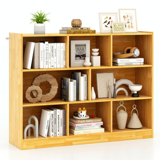 3-Tier Open Bookcase 8-Cube Floor Standing Storage Shelves Display Cabinet-Yellow