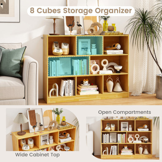 3-Tier Open Bookcase 8-Cube Floor Standing Storage Shelves Display Cabinet-Yellow