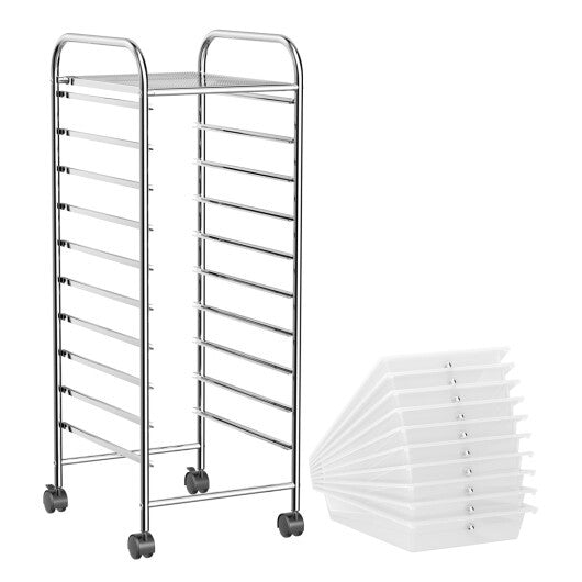 Costway 10 Drawer Rolling Storage Cart Organizer with 4 Universal Casters-Clear