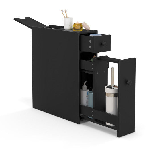 Costway Black Bathroom Cabinet Space Saver Storage Organizer-Black