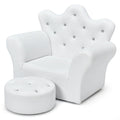 Costway Children Upholstered Princess Sofa with Ottoman and Diamond Decoration for Boys and Girls-White