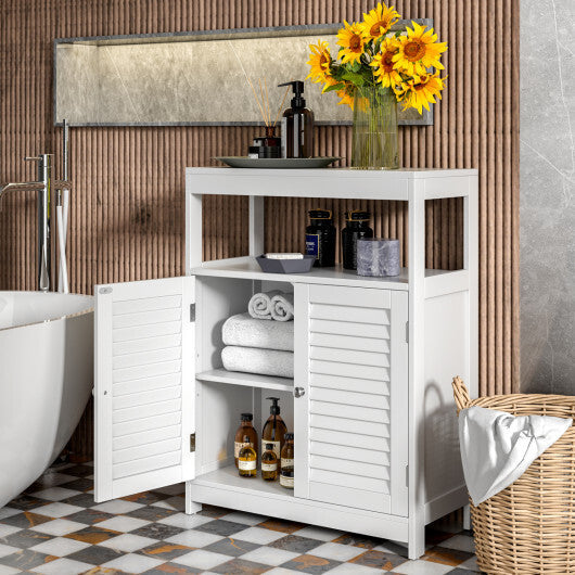 Costway Freestanding Bathroom Floor Cabinet with Double Shutter Doors-White