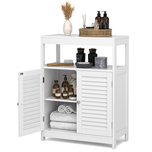 Costway Freestanding Bathroom Floor Cabinet with Double Shutter Doors-White