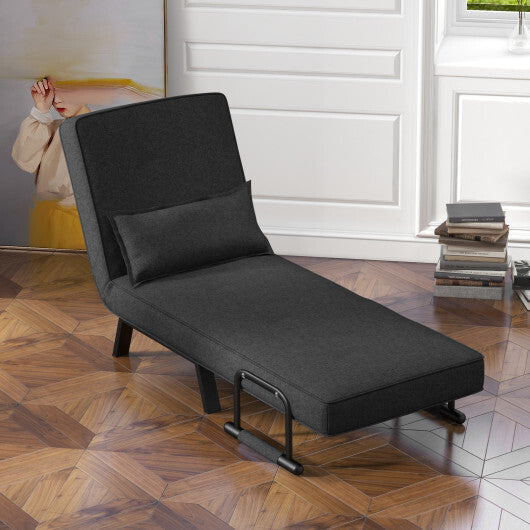 Costway Folding 6 Position Convertible Sleeper Bed Armchair Lounge Couch with Pillow-Gray