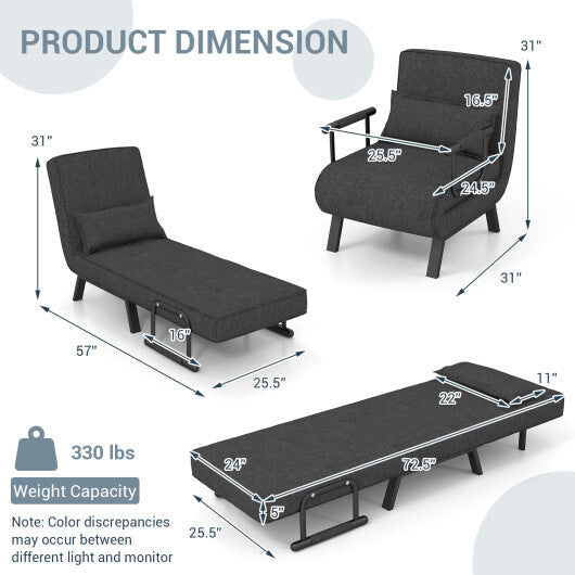 Costway Folding 6 Position Convertible Sleeper Bed Armchair Lounge Couch with Pillow-Gray