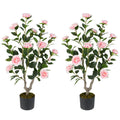 36 Inch Artificial Camellia Tree with Blooming Flower 2 Pack-Pink