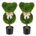 Costway 2 Pieces Bear Topiary Trees with Pots Sun-resistant Bear-Shaped Boxwood Faux Plants