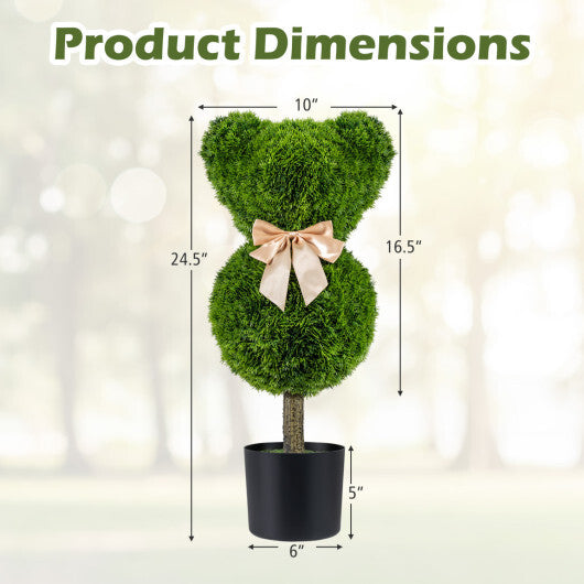 Costway 2 Pieces Bear Topiary Trees with Pots Sun-resistant Bear-Shaped Boxwood Faux Plants