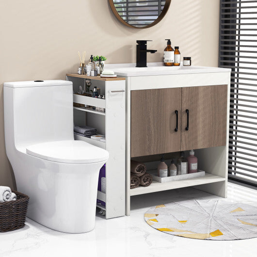 Narrow Mobile Serving Cart with Open Shelves for Kitchen Bathroom Living Room-White