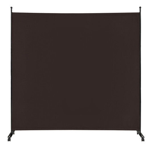 6 Feet Single Panel Rolling Room Divider with Smooth Wheels-Brown