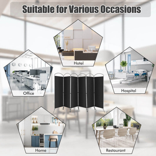 6 Feet 6-Panels Freestanding Folding Privacy Screen-Black