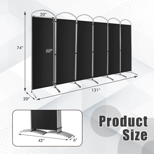 6 Feet 6-Panels Freestanding Folding Privacy Screen-Black