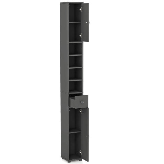 Freestanding Slim Bathroom Cabinet with Drawer and Adjustable Shelves-Gray