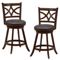 Costway Set of 2 Bar Chairs 360? Swivel with Leather Cushioned Seat and Rubber Wood Frame-24 inch