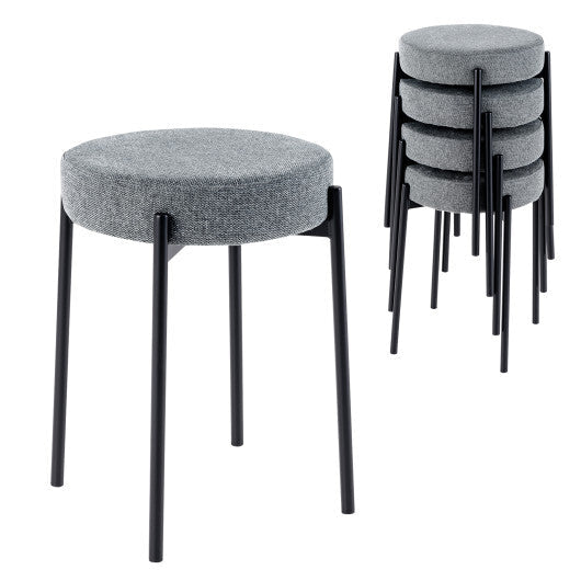 Costway Bar Stools Set of 4 Upholstered Kitchen Stools with Foot Pads-Light Gray