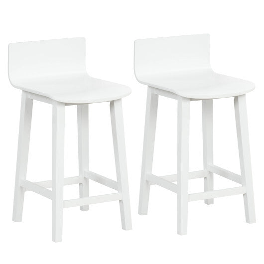Costway Wood Bar Stools Set of 2 with Solid Back and Seat-White