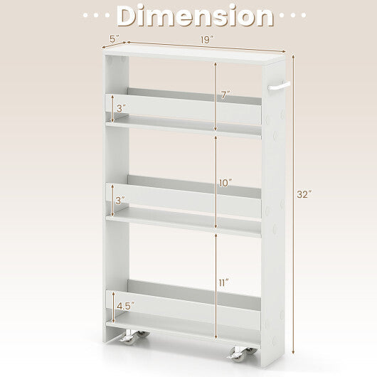 Narrow Mobile Serving Cart with Open Shelves for Kitchen Bathroom Living Room-Off White