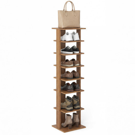 7-Tiers Vertical Wooden Space Saving Shoe Rack for Front Door-Natural