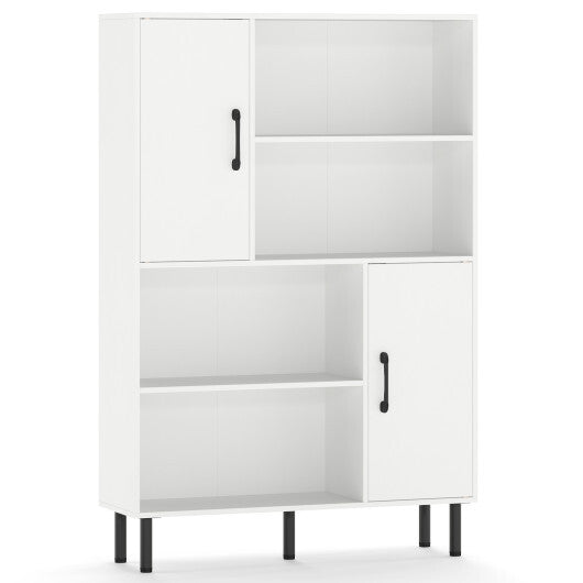 47 Inch Storage Cabinet Freestanding Bookcase with 2 Doors and 4 Open Shelves-White