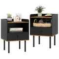 Nightstand Bedside End Table with Drawer and Shelf for Living Room Bedroom-Set of 2