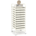 Costway 10 Drawer Rolling Storage Cart Organizer with 4 Universal Casters-White