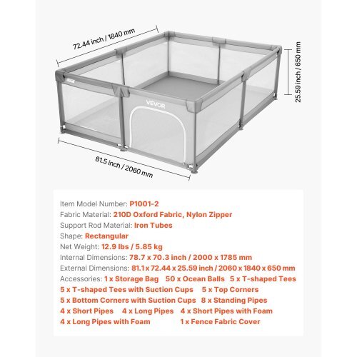Baby Playpen, 78.7 x 70.3 Extra Large Playpen for Babies Toddlers, Indoor/Outdoor Baby Fence Play Yard, No-Gap Safety Activity Center with 50 Ocean Balls, Zippered Door & Soft Breathable Mesh
