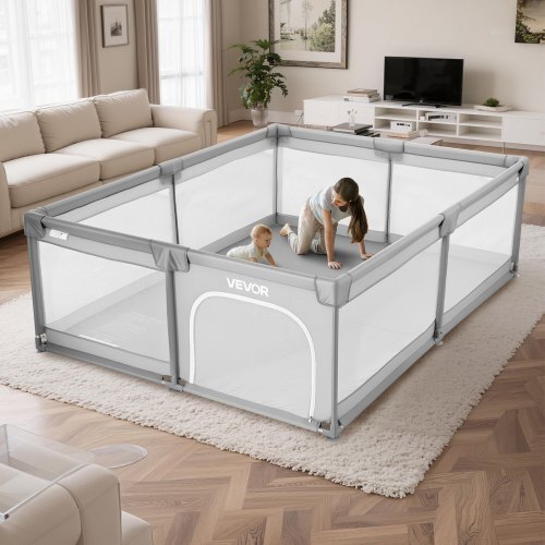 Baby Playpen, 78.7 x 70.3 Extra Large Playpen for Babies Toddlers, Indoor/Outdoor Baby Fence Play Yard, No-Gap Safety Activity Center with 50 Ocean Balls, Zippered Door & Soft Breathable Mesh