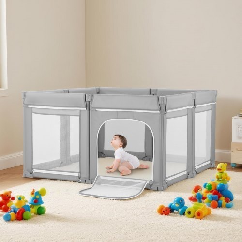 Baby Playpen, 47.2 x 47.2 Foldable Toddlers Playpen, Indoor/Outdoor Baby Fence Play Yard with Zippered Door & Soft Breathable Mesh, No-Gap Toddlers Activity Center for 6 -24 Months Babies