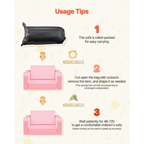 2-in-1 Kids Sofa, Foldable Toddler Soft Couch with Armrests, Made of 28D Sponge & Short Pile, Convertible Toddler Chair to Lounger, Kid Couch Fold Out for Fun Playtime or Comfy Lounging, M, Pink