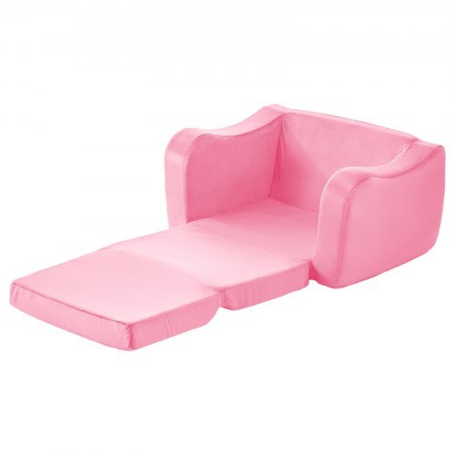 2-in-1 Kids Sofa, Foldable Toddler Soft Couch with Armrests, Made of 28D Sponge & Short Pile, Convertible Toddler Chair to Lounger, Kid Couch Fold Out for Fun Playtime or Comfy Lounging, M, Pink