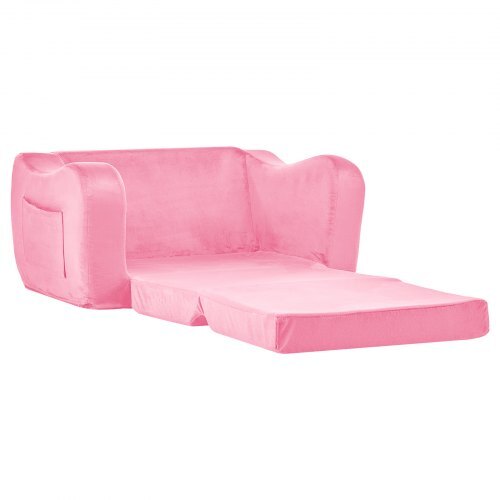 2-in-1 Kids Sofa, Foldable Toddler Soft Couch with Armrests, Made of 28D Sponge & Short Pile, Convertible Toddler Chair to Lounger, Kid Couch Fold Out for Fun Playtime or Comfy Lounging, M, Pink