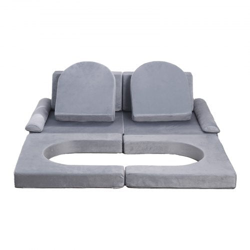 Modular Kids Play Couch, Sectional Toddler Sofa with Armrests, 28D Sponge & Short Pile, Convertible Kids Modular Couch DIY Creative Combination for Playroom, Bedroom, Living Room, 10 Pcs, Gray