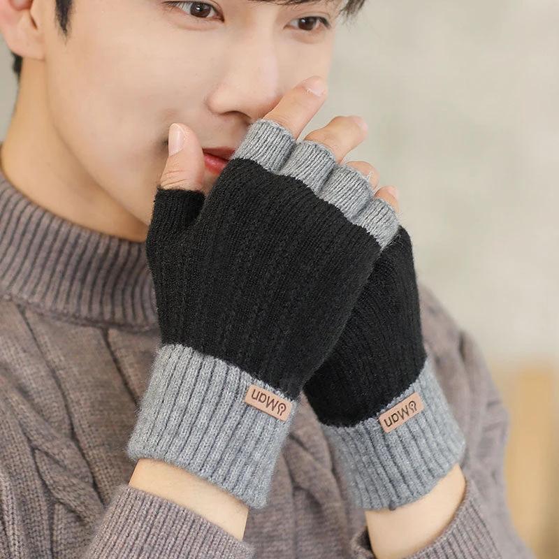 Men's Thick Knitted Half Finger Gloves
