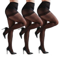 3 Pairs Plus Size Womens Sheer Tights 20D High Waist Control Top Pantyhose With Reinforced Toes