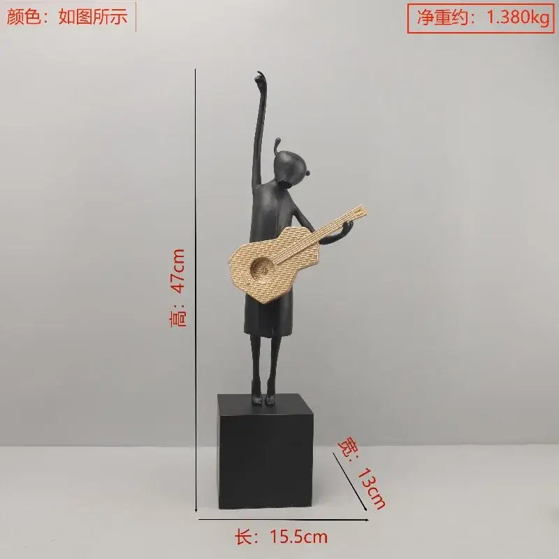 Abstract black and gold guitarist resin sculpture living room decor