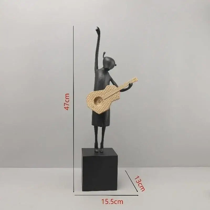Abstract black and gold guitarist resin sculpture living room decor