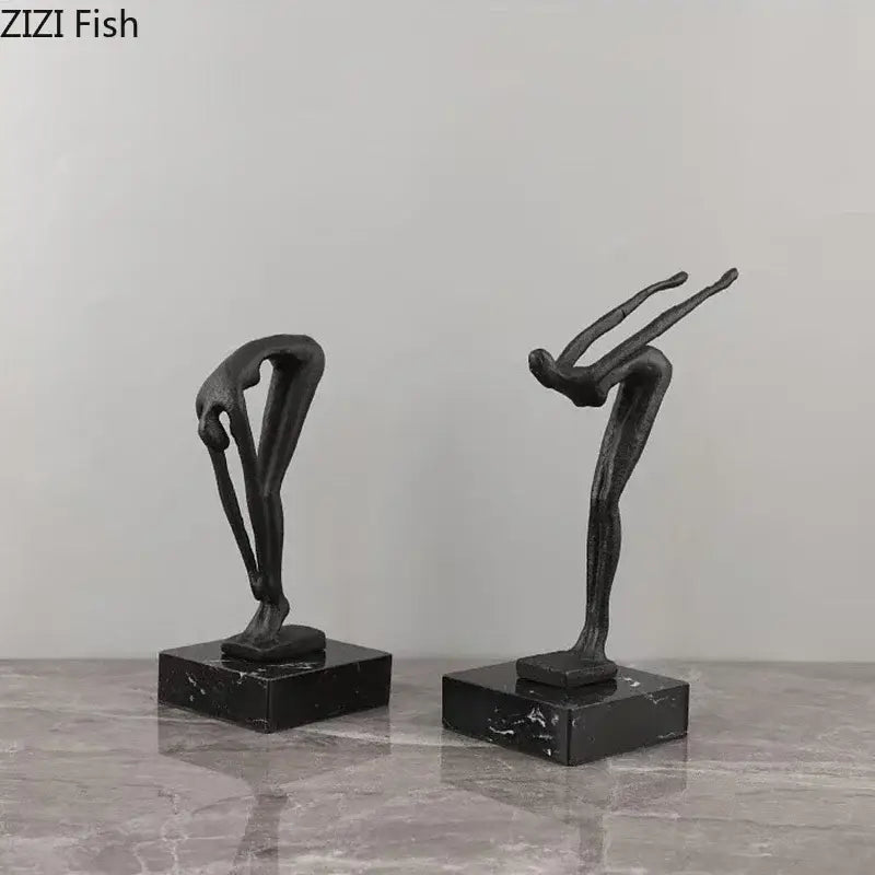 Abstract black metal gymnast statue desk ornament living room decor