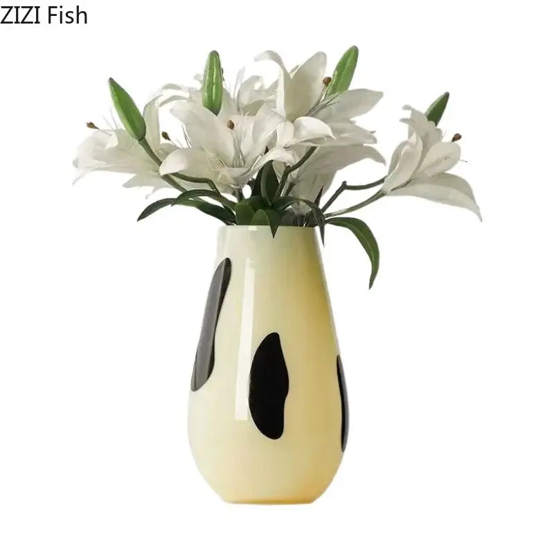 Abstract black stripes cream ceramic vase living room decor