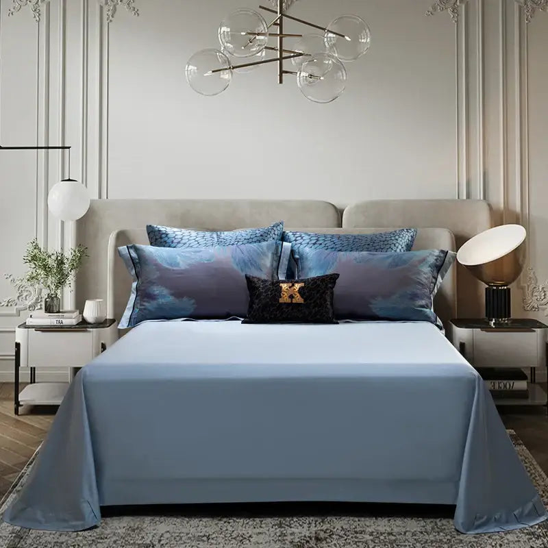 Abstract blue & gray 1500tc jacquard egyptian cotton bedding set bedroom