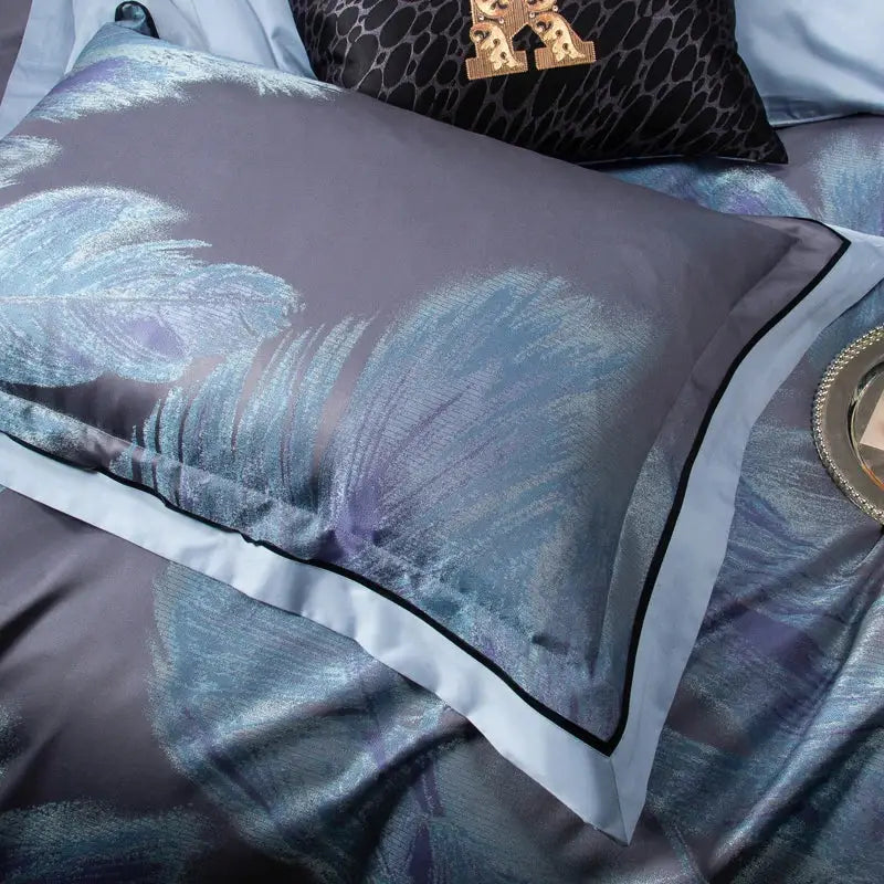 Abstract blue & gray 1500tc jacquard egyptian cotton bedding set bedroom