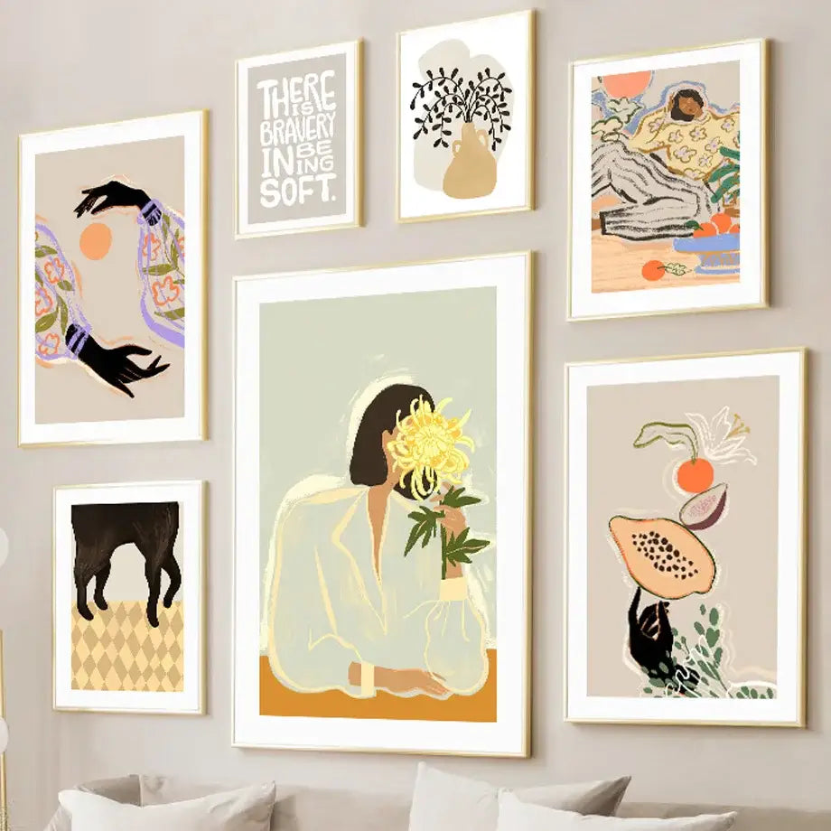 Abstract Girl Hand Fruit Flower Leaf Vase Wall Art Canvas Painting