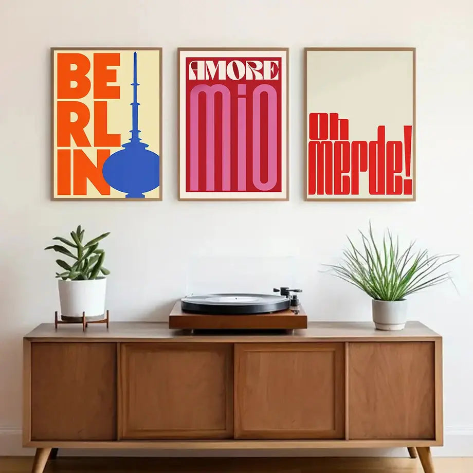 Modern vibrant floral typography wall art set of 6 living room prints