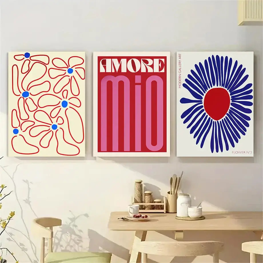 Modern vibrant floral typography wall art set of 6 living room prints