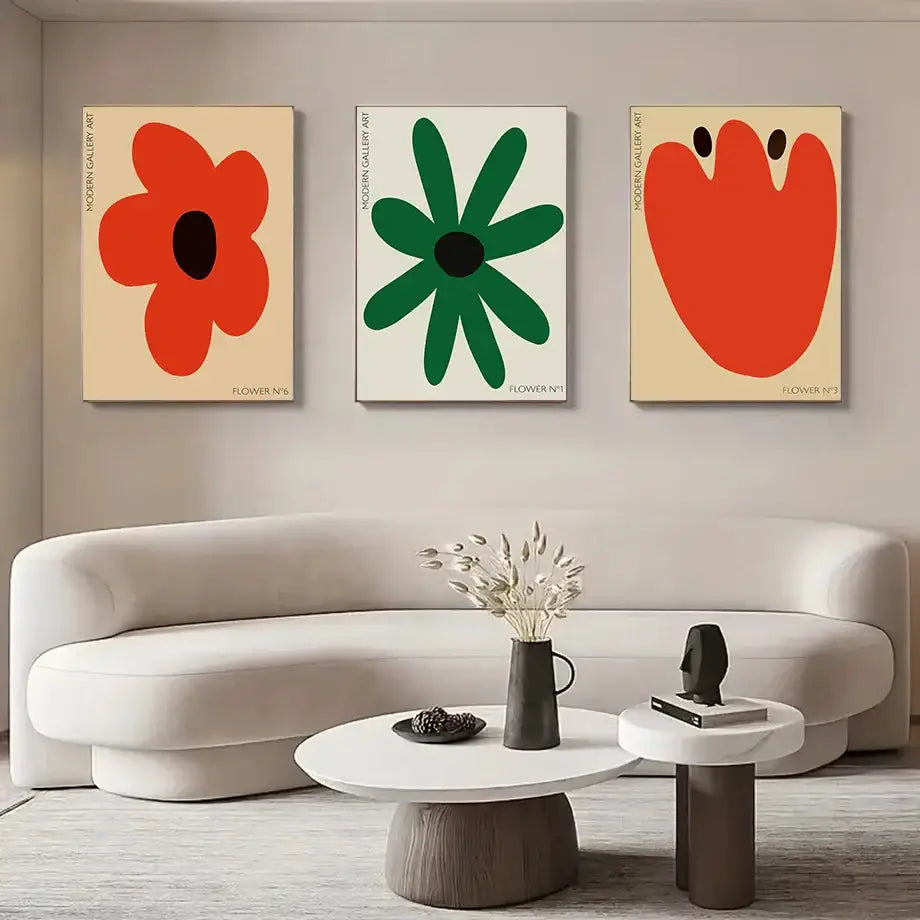 Modern vibrant floral typography wall art set of 6 living room prints