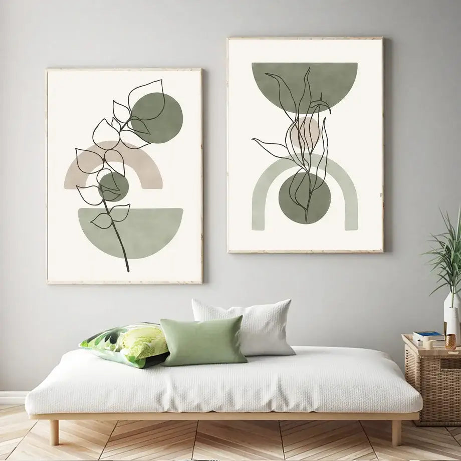 Vintage boho abstract geometric leaf canvas wall art living room