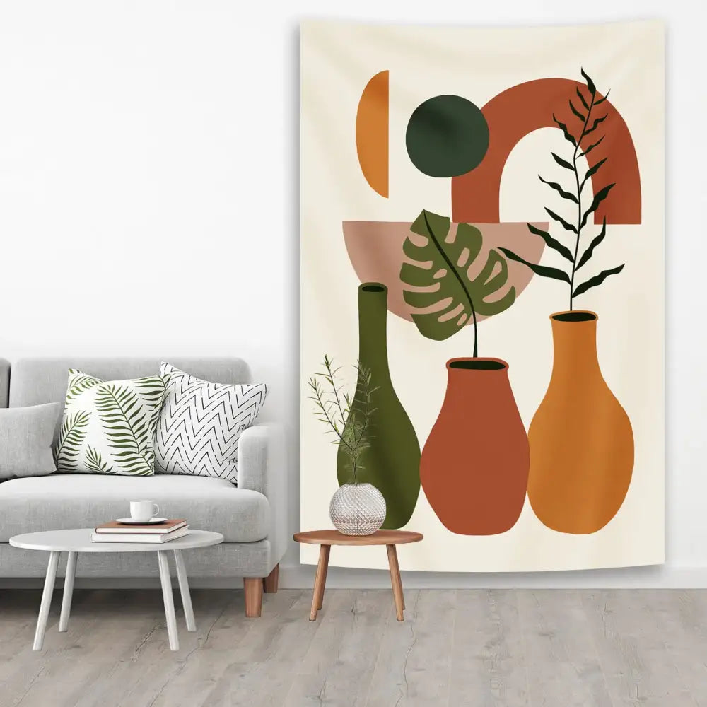 DecorBites™ Abstract Geometric Plant Print Hanging Tapestry Yoga Mat Living Room Decor