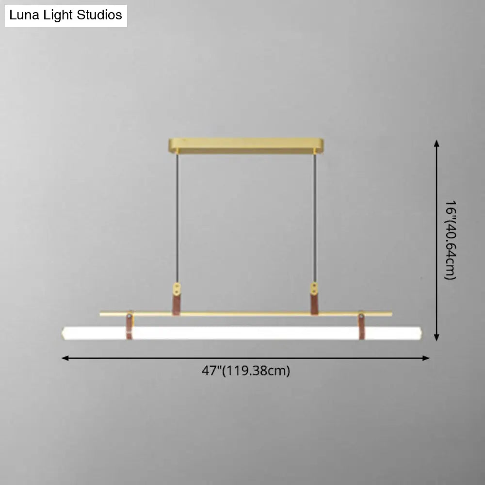 Modern gold led pendant light with leather for dining room