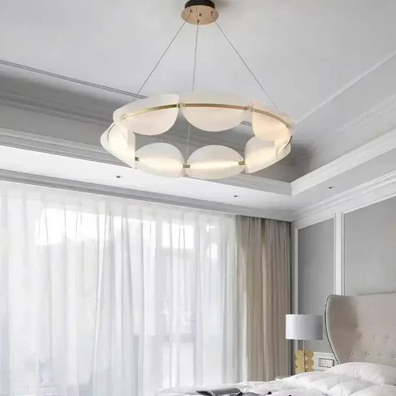 Modern gold acrylic ring chandelier dining room frosted glass light
