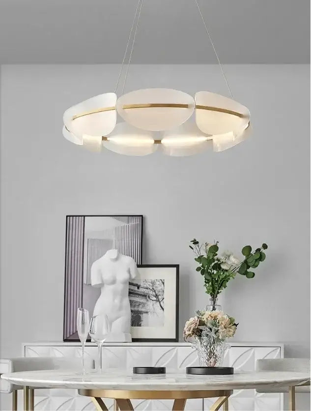 Modern gold acrylic ring chandelier dining room frosted glass light